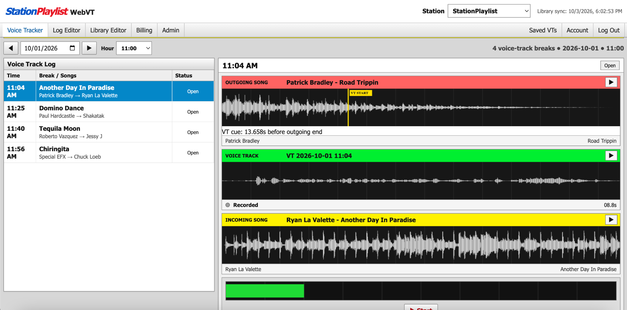 SPL WebVT Voice Tracker screen